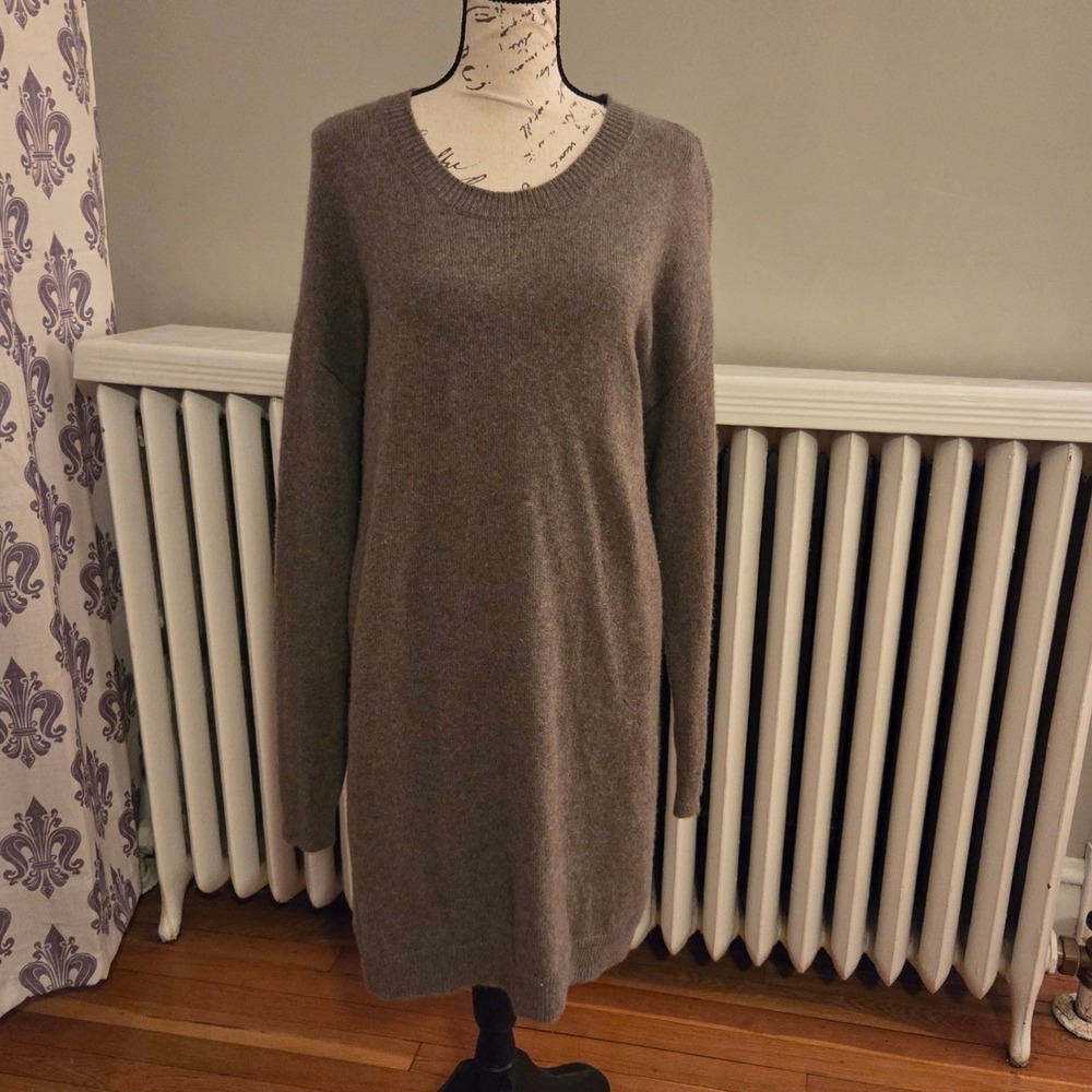 Reformation Henrietta 100% Cashmere Long Sleeve Sweater Dress in Cocoa, Sz L - Picture 2 of 12